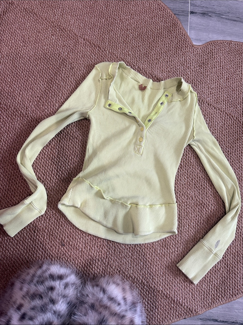 FP Movement by Free People Lime Ribbed Long Sleeve Henley